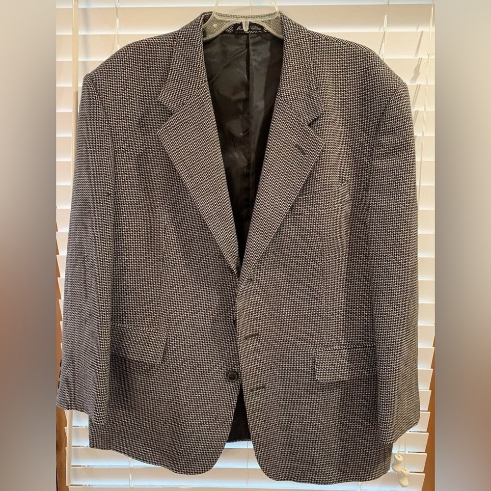 Zagato Sport Coat Mens 42S Black Wool Houndstooth 3 Button Ventless